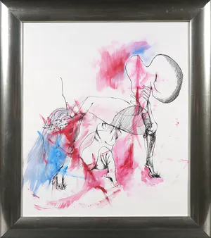 Griet Menschaert - Gemengde techniek op papier, Abstracte compositie kopen? Bied vanaf 1!