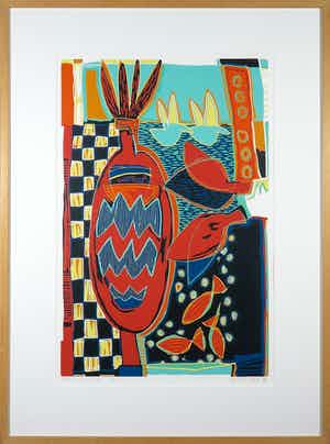 Diana van Hal - Linosnede, Open and close - Ingelijst verkocht voor € 40!