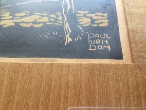 Paul van Dam - Veluwse boerderij | houtsnede - gekleurd in bewerkte houten lijst kopen? Bied vanaf 17!