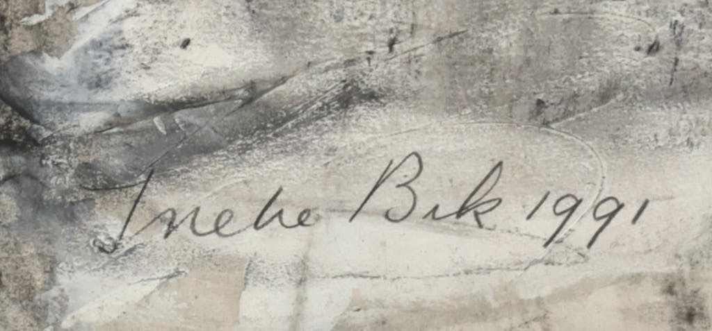 Ineke Bik - Ineke Bik: Houtskool en acryl, Polderlandschap - Ingelijst (Zeer groot) kopen? Bied vanaf 120!