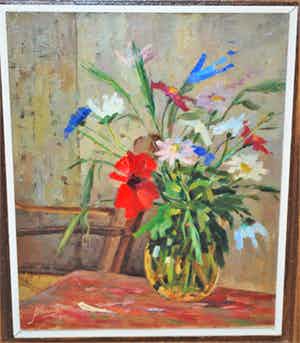 Jan Hendriks - Een glazen vaas met wilde bloemen verkocht voor € 110!