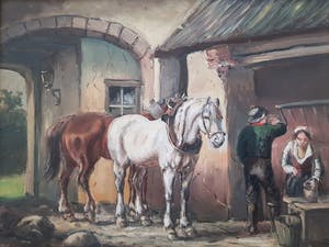 Niet of onleesbaar gesigneerd - Paarden in de Stal - Gesigneerd kopen? Bied vanaf 1!