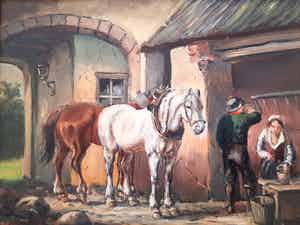 Niet of onleesbaar gesigneerd - Paarden in de Stal - Gesigneerd verkocht voor € 1!