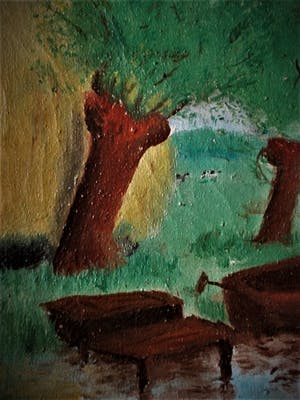 Niet of onleesbaar gesigneerd - Origineel 1938 Hollandse naïef schilderkunst - "bootje in Polderlandschap" gesig kopen? Bied vanaf 10!