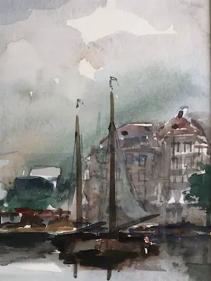 Martinus Leonardus Middelhoek - Martinus L. Middelhoek - Zicht op Rotterdam - Delftse Vaart – Laurenstoren kopen? Bied vanaf 120!