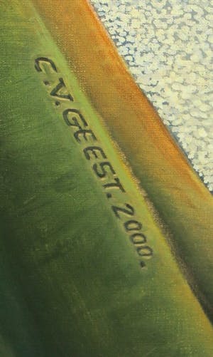 Chris van Geest - Acrylverf op doek, Man, vrouw & kind - Ingelijst (Zeer Groot) kopen? Bied vanaf 1!