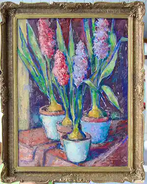 Buy Wim Borst - Stillleben Blumen in Töpfen auf einem Tisch? Bid from 240!