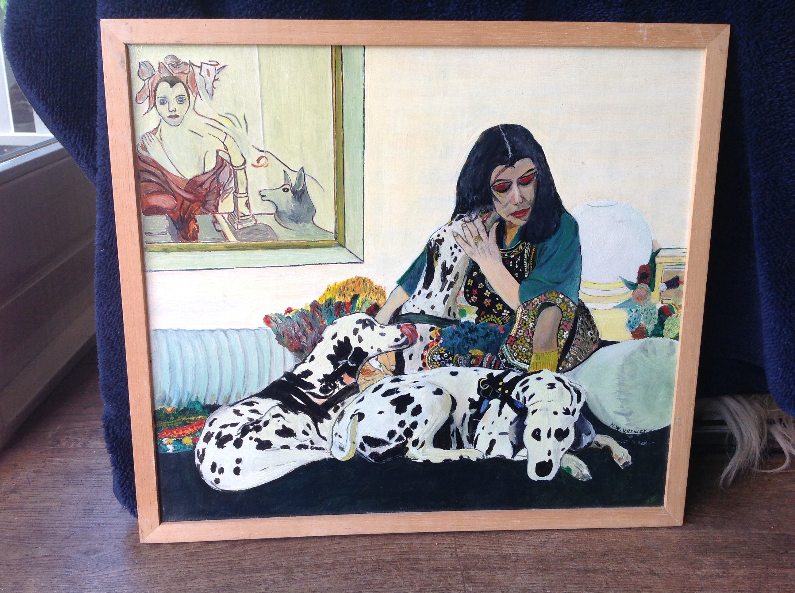 Niet of onleesbaar gesigneerd - Vrouw met Dalmatiërs  verkocht voor € 35!