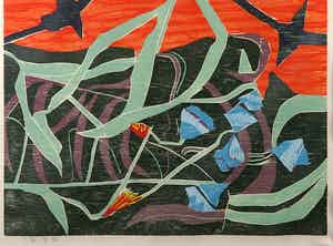 Vincent van Ojen - Houtsnede op Japans papier, Eucalyptus - Ingelijst verkocht voor € 1!