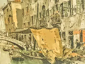 Hans Figura - Farb Radierung Aquatinta auf Seide Brücke in Venedig 50er Jahre handsigniert kopen? Bied vanaf 280!