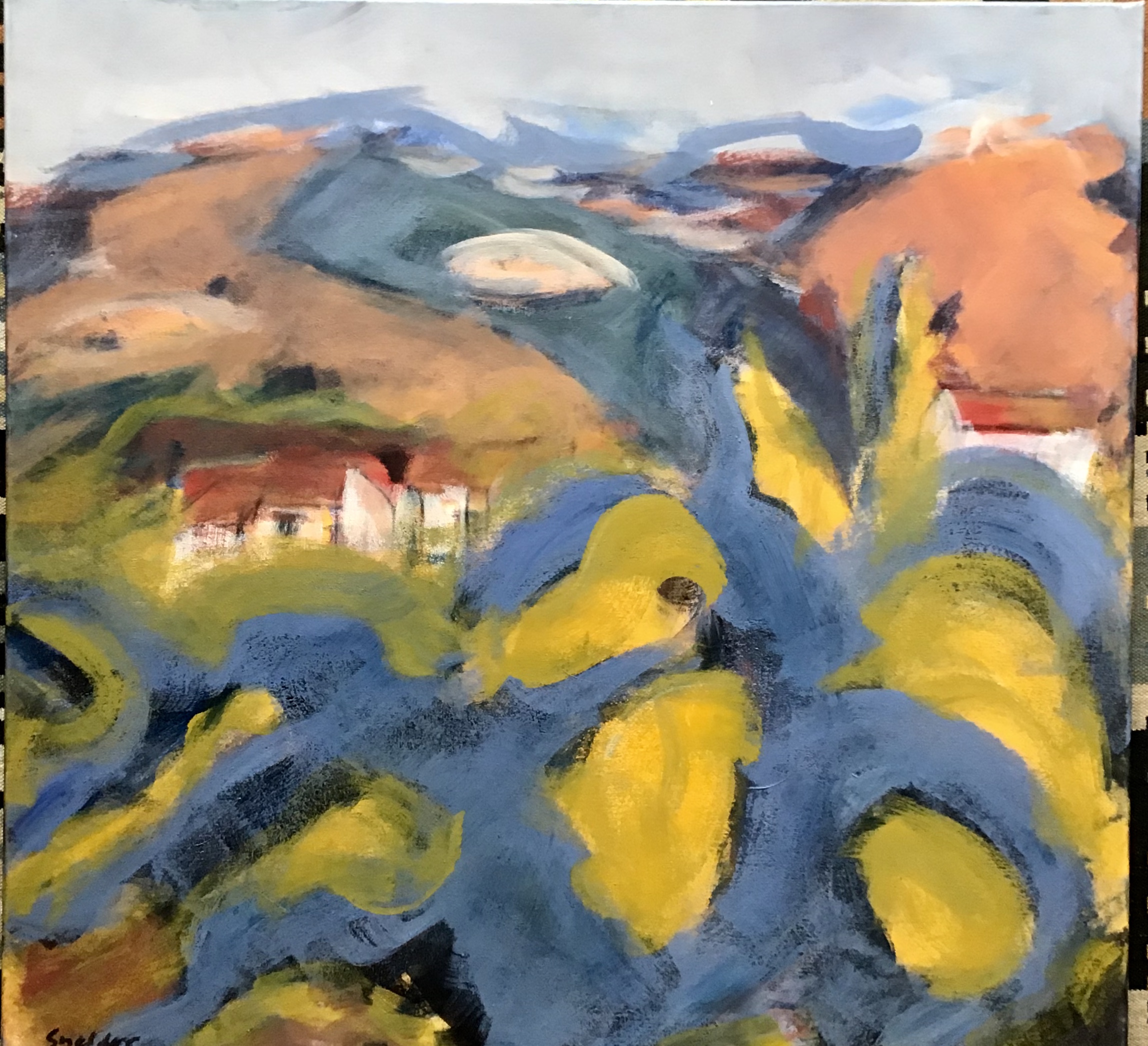 Niet of onleesbaar gesigneerd - Snelders? Acryl op doek, Cote d’Azur verkocht voor € 1!