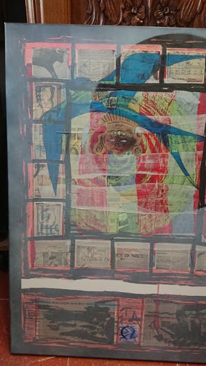 Niet of onleesbaar gesigneerd - olie/collage op canvas kopen? Bied vanaf 1!