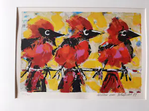Willem van Scheijndel - Zeefdruk, titel 3 vogeltjes. kopen? Bied vanaf 40!