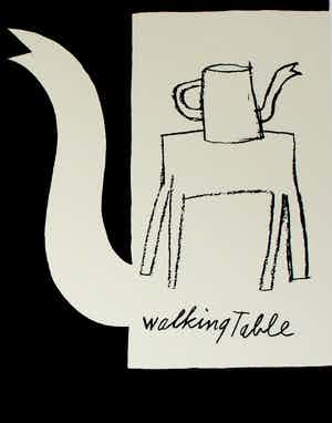 Klaas Gubbels - Zeefdruk: Walking Table, met gedicht, van Neeltje Maria Min - 1990 verkocht voor € 275!