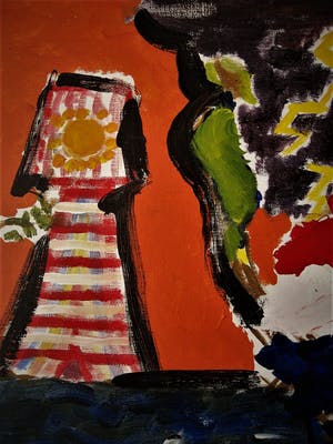 Niet of onleesbaar gesigneerd - Groot expressionistisch CoBrA stijl Acrylverf - "Gezicht op Texel" gesigneerd kopen? Bied vanaf 10!