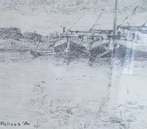 Niet of onleesbaar gesigneerd - Penetekening Rivierlandschap gesigneerd Rijkers kopen? Bied vanaf 1!