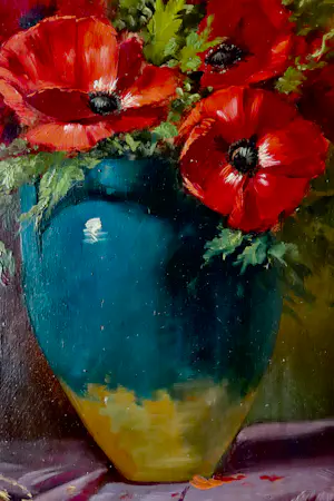 Tilly Moes - Papavers in groene vaas op paars velours kopen? Bied vanaf 175!