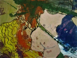 Han Faken - Prachtig surrealistisch Aquarel "vrouwen vangen mannetjesdier" gesigneerd. kopen? Bied vanaf 10!