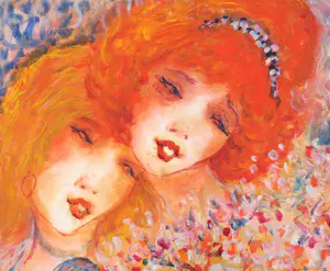 Roger Etienne - Twee meisjes bij een vaas met bloemen kopen? Bied vanaf 40!