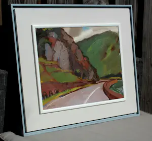 Jentsje Popma - Ingelijste olieverf op paneel: 'bergweggetje' - 1999 kopen? Bied vanaf 825!