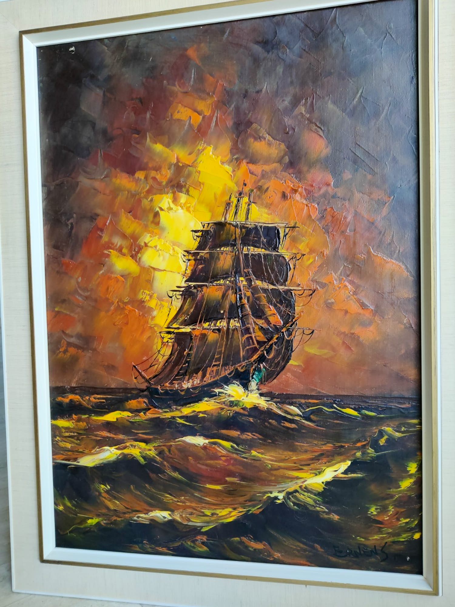 Gerardus Johannes Ernens - Zeilschip in ruwe zee verkocht voor € 175!