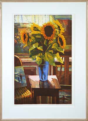 Marcel Schellekens - Kleurenets, Z.T. (zonnebloemen) - Ingelijst verkocht voor € 100!