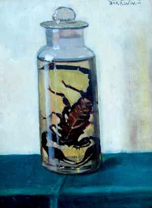 Jeanne Bieruma Oosting - Olieverf op paneel: Schorpioen + handgeschreven brief van kunstenares - 1924 verkocht voor € 795!