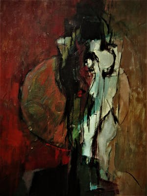 Niet of onleesbaar gesigneerd - Intrigerend abstract OLIEVERF "meneer Tienoppen" gesigneerd EUG.. kopen? Bied vanaf 1!