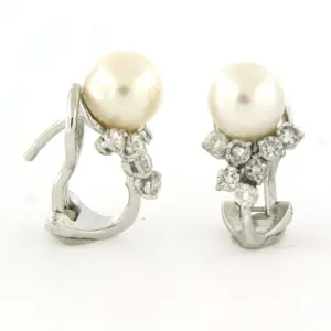 18k witgouden oorclips met parel en briljant geslepen diamant 0.50ct kopen? Bied vanaf 650!