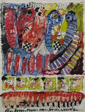 Hans Hagenbeuk - Acryl op papier, Zonder titel - Ingelijst kopen? Bied vanaf 20!