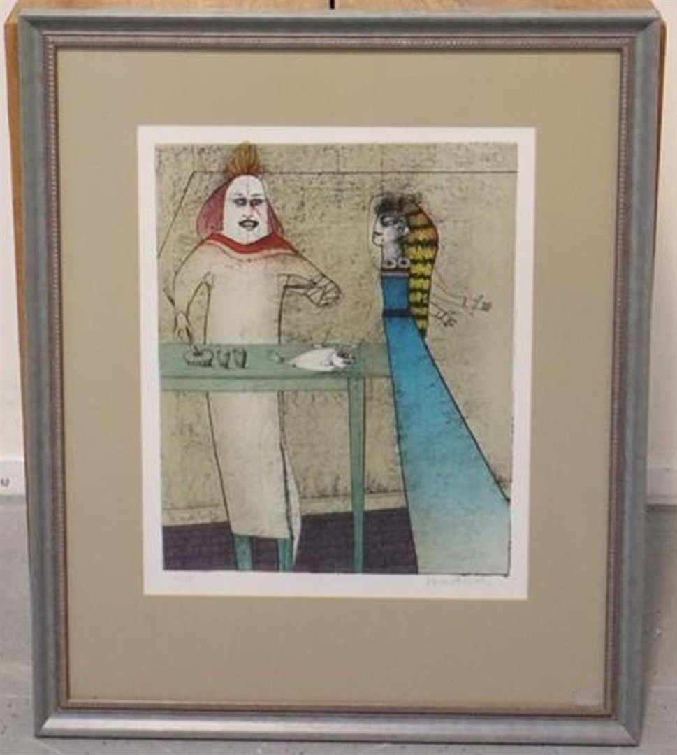 Paul Wunderlich - Surrealistische compositie met man, vrouw en vis – Kleurenlitho 20/280 kaufen? Bieten Sie von 159!