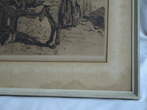 Louis Bron - Ets, Straatverkoper met ezel - gesigneerd & ingelijst – ca 1925 kopen? Bied vanaf 35!
