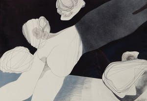Francesca Sannes - Val op de vlucht - 1975 - inkt en krijt op papier - BKR Den Haag kopen? Bied vanaf 20!