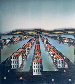 Willem de Vries - Houtsnede | 'Town-centre II' | 1999 kopen? Bied vanaf 75!
