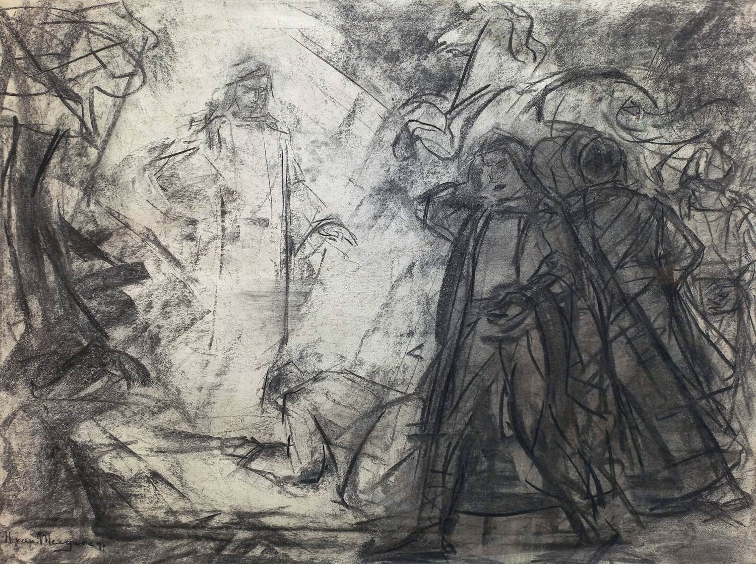 Han van Meegeren - De aanbidding van Jezus, tekening met houtskool verkocht voor € 250!