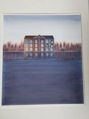 Willem de Vries - Fabriekspand bij avondlicht -aquarel- kopen? Bied vanaf 1!