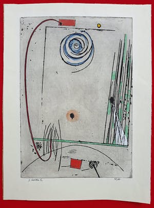 Pieter Holstein - Abstracte compositie, met de hand ingekleurde ets kopen? Bied vanaf 50!