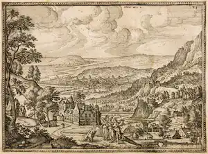 Pieter van den Borcht - Ets, Landschap met Abraham en de drie engelen verkauft für € 15!