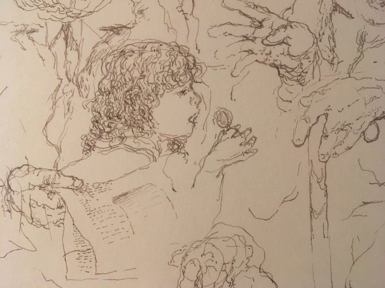 Niet of onleesbaar gesigneerd - Onbekende Kunstenaar Servisch/Kroatisch - Pentekening - Razgovori (Conversaties) kopen? Bied vanaf 1!