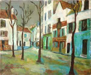 Niet of onleesbaar gesigneerd - Olieverf op doek, Montmartre Place du Tertre verkocht voor € 10!