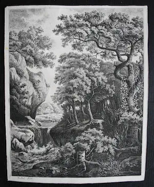 Jozef Linnig - Jacob van Ruisdael: Landschap met waterval - ets en droge naald kopen? Bied vanaf 150!