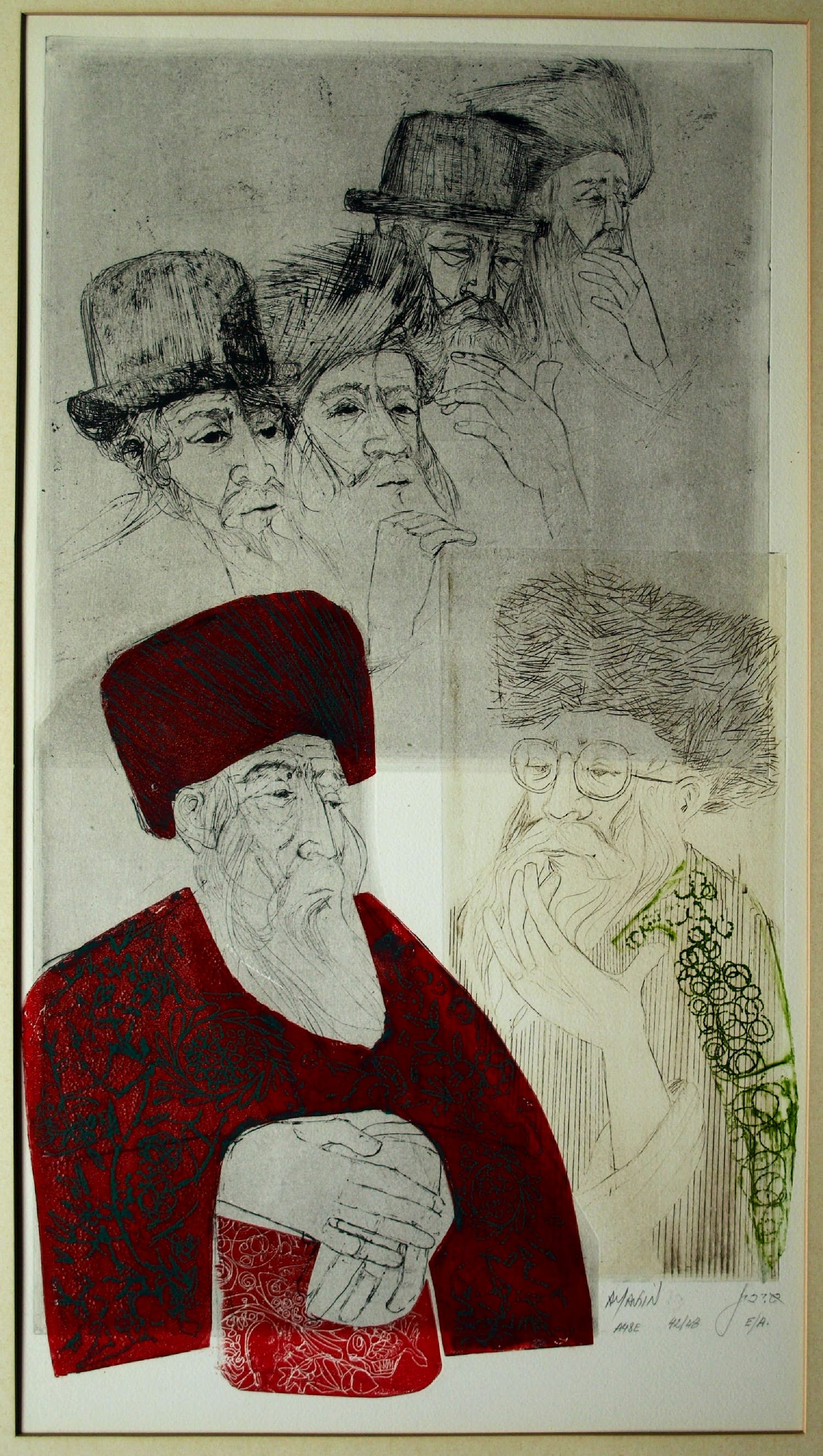 Abraham Yakin - Ingelijste kleurenets , Joodse mensen – E/A nr. 42/48 – 78 x 48 cm. verkocht voor € 80!