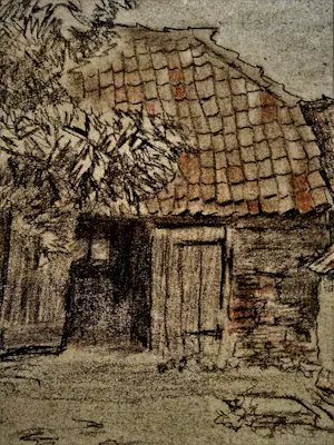 Chris van der Windt - Mooie Houtskool/Pastel - Boerenschuur bij Oegstgeest - exclusief gelijst kopen? Bied vanaf 53!