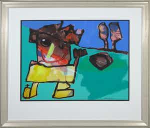 Ad Verstijnen - Acryl op papier, Zonder titel - Ingelijst verkocht voor € 200!