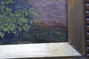 Niet of onleesbaar gesigneerd - Dorpsgezicht met kerktoren - Olieverf op doek kopen? Bied vanaf 10!