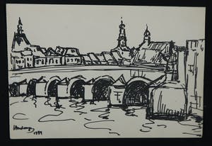 Niet of onleesbaar gesigneerd - Pen- en potloodtekening, Lot van drie stadsgezichten kopen? Bied vanaf 1!