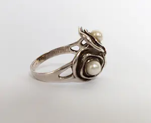 Brutalist Modernist ring echte parels zilver 925 maat 22 MCM kopen? Bied vanaf 65!
