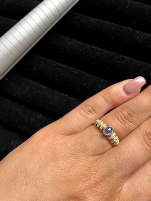 18kt gouden diamanten ring+saffier, maat 54/17,25, 4,06 gr kopen? Bied vanaf 250!