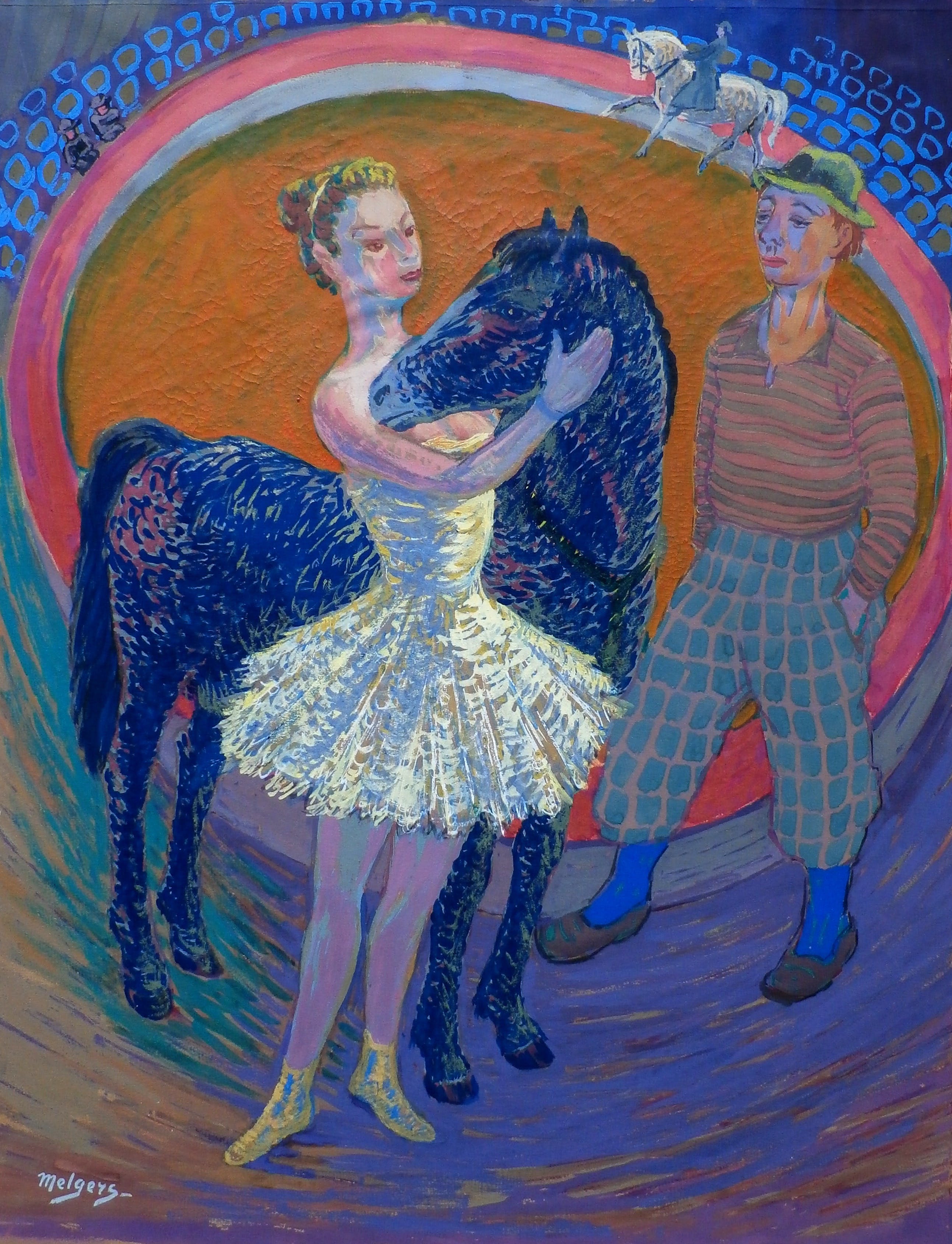 Henk Melgers - gouache: in het circus kopen? Bied vanaf 850!