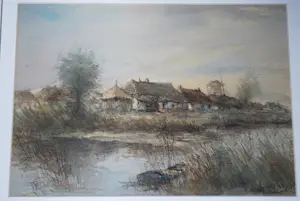 AcheterTheodorus van Oorschot - dorpje langs een vaart - aquarel? Enchérissez de 100!